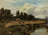 Henry Hillier Parker Canvas Paintings - Harvesting on the Banks of the Thames